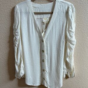 Maeve by Anthropologie Cream Button-Up Blouse